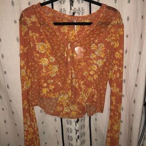 Orange Floral Free People Top